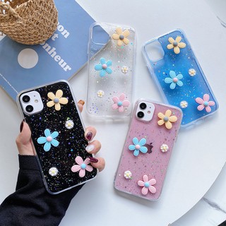 เคส I Phoneฟรุ๊งฟริ๊งมีขอบกันกล้องลายกลิตเตอร์ลายดอกไม้ iPhone 6 6s 7 8 SE2020 6/7/8 plus X/xs XR XSmax #005