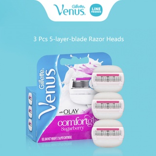 3 Pcs 5 Layers Blades Razor Heads for Gillette Venus 5 Layers Shaving Razor Built-in Soap Bars for Women Bikini Underarm Hair Removal