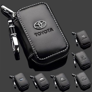 สินค้า พวงกุญแจ กระเป๋ากุญแจ รถยนต์ Leather PU Car Key Chain Holder Zipper Case Remote Wallet Bag - Black