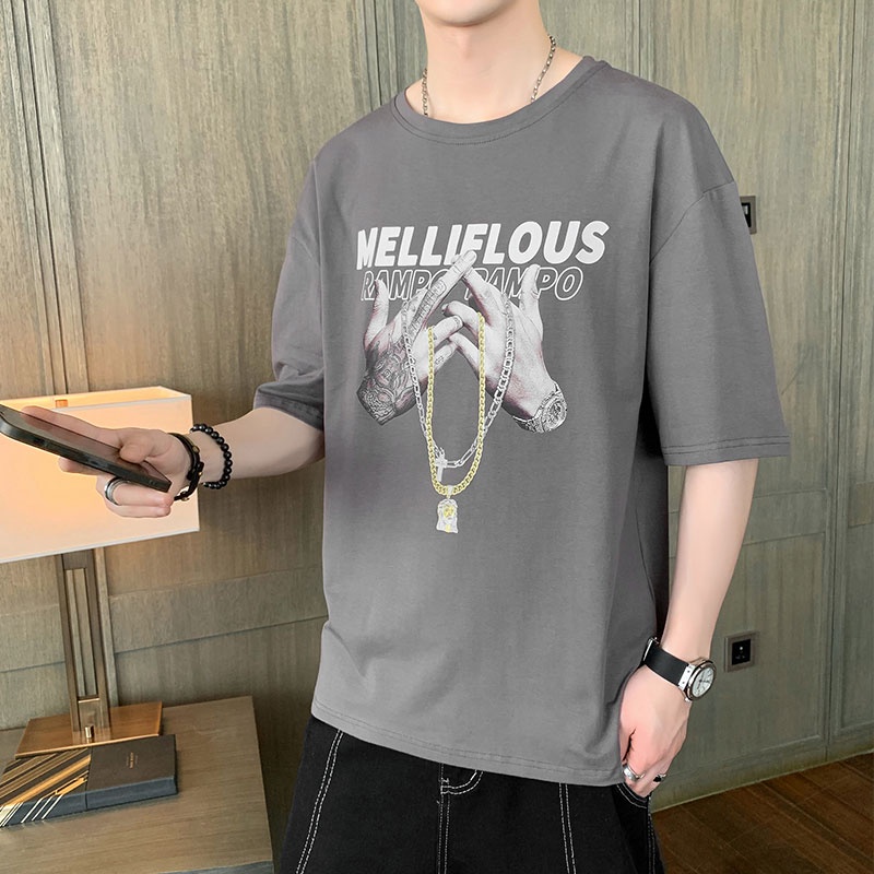 เสื้อยืดแขนสั้น-คอกลม-ทรงหลวม-สไตล์บอททอม-สําหรับผู้ชาย