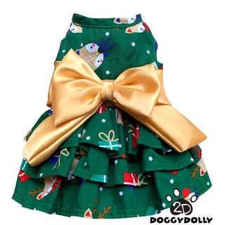 Pet cloths -Doggydolly  เสื้อผ้าแฟชั่น ชุดคริสต์มาส สัตว์เลี้ยง หมาแมว  กระโปรง สีเขียว Christmas ขนาดไซส์ 1-9โล- D583