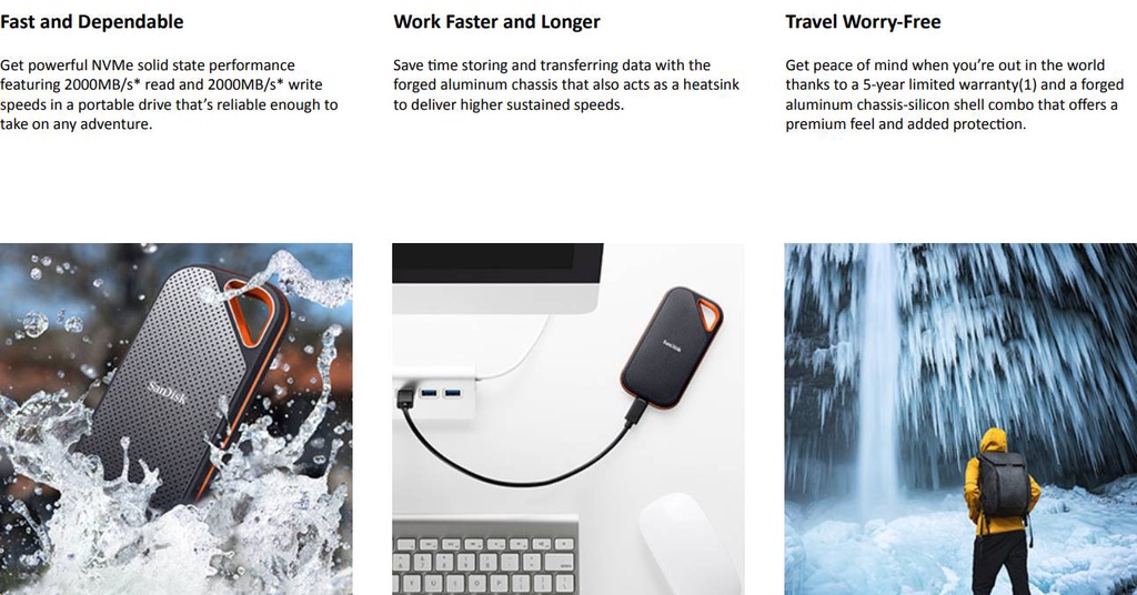 รูปภาพรายละเอียดของ SanDisk Extreme Portable SSD V2 1TB (SDSSDE61-1T00-G25) Read speed up to 1050MB/s, Write speed up to 1000MB/s