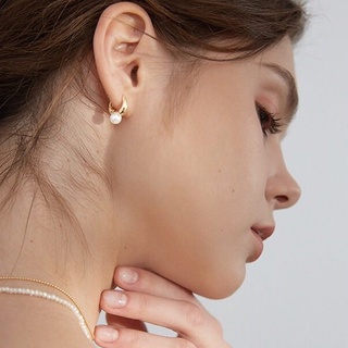 S925 mini pearl hoop earring ต่างหูห่วง ห้อยมุก สไตล์เกาหลี แฟชั่น ผู้หญิง พร้อมส่ง ร้านไทย