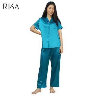 RIKA ชุดนอนFV3029 ปาจามา SATIN  ผ้าซาติน เนื้อนุ่ม (เสื้อ+กางเกงขายาว) ดีไซน์สวย ใส่สวย ดูสาวไม่แก่