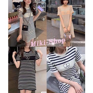 Miki-Shop*พร้อมส่ง*เดรสไหมพรมคอกลม แขนสั้นลายหัวใจ สาวอวบใส่ได้ *88057·