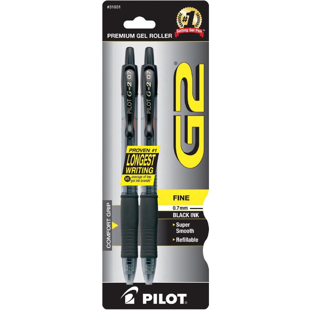 Pilot G2 ปากกาหมึกเจล คุณภาพสูง สีดำ 2 ชิ้น