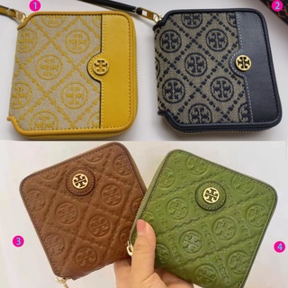 Tory Burch Monogram 2021 กระเป๋าสตางค์หนังใบสั้นกระเป๋าผ้าใบแฟชั่นสตรี