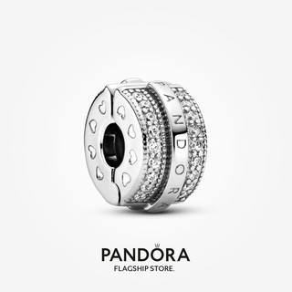 Pandora คลิปโลโก้ pavé lines &amp; logo charm