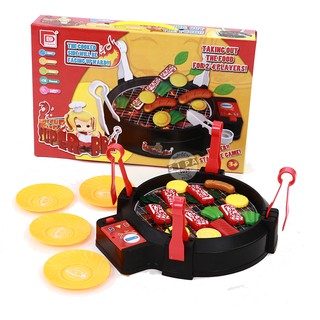 BBQ เตาปิ้งย่างบาร์บีคิว ของเล่นสำหรับเด็ก  มีไฟ มีเสียงเหมือนจริง เนื้อสัตว์กระโดดพลิกกลับด้านเอง
