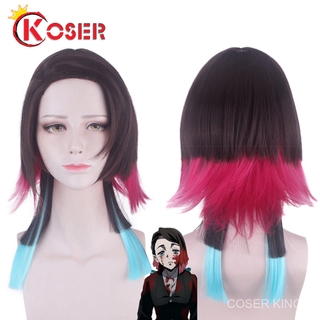 อนิเมะครับ Demon Slayer Kimetsu no Yaiba Enmu Short Wig Cosplay วิก ผม ดาบพิฆาตอสูร Costume ผู้หญิงค่ะ Heat Resistant Sy