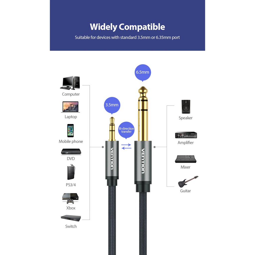 vention-3-5-มม-to-6-35-มม-อะแดปเตอร์สายเคเบิ้ลสำหรับเครื่องขยายเสียงกีตาร์