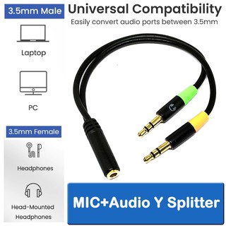 Headphone Audio Splitter Cable Female to 2 Male 3.5mm Jack Splitter Adapter With Microphone Aux Cable For Laptop PC.