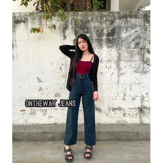 สินค้า [Code:L9E6B ลด25.-] OnTheWay 👖 [พร้อมส่ง] กางเกงยีนส์ขาวยาววินเทจกระบอกกระดุม 2เม็ด