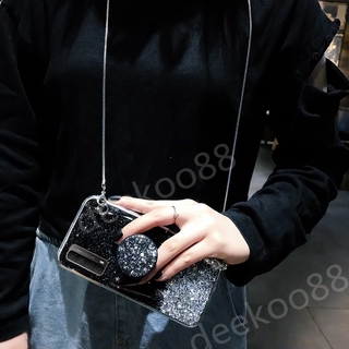 เคสโทรศัพท์ Huawei Y7a Phone Case Holder Metal Messenger Chain Strap TPU Soft Bling Clear Star Space Back Cover Casing for Huawei Y7a เคส