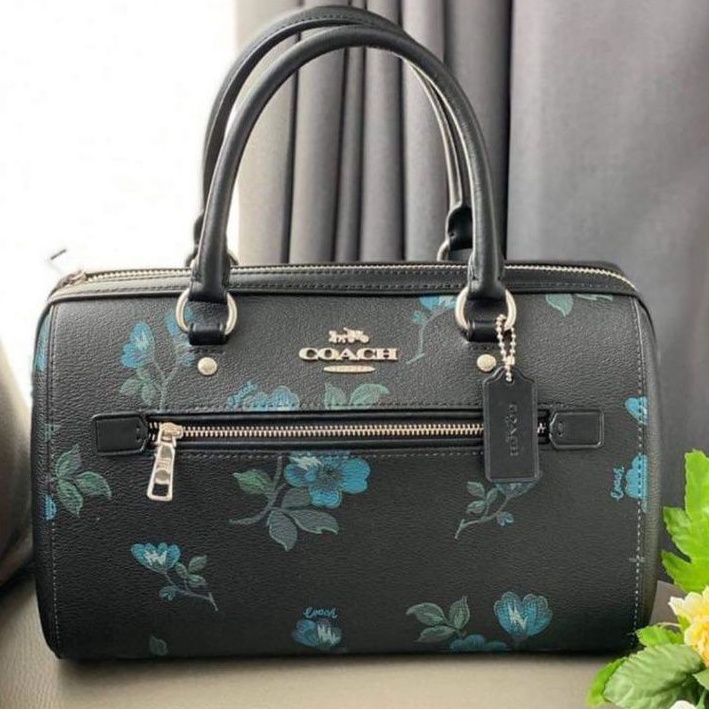 สด-ผ่อน-ส่งฟรี-หมอน-10-นิ้ว-สีดำลายดอก-coach-f89154-rowan-satchel-with-victorian-floral-print