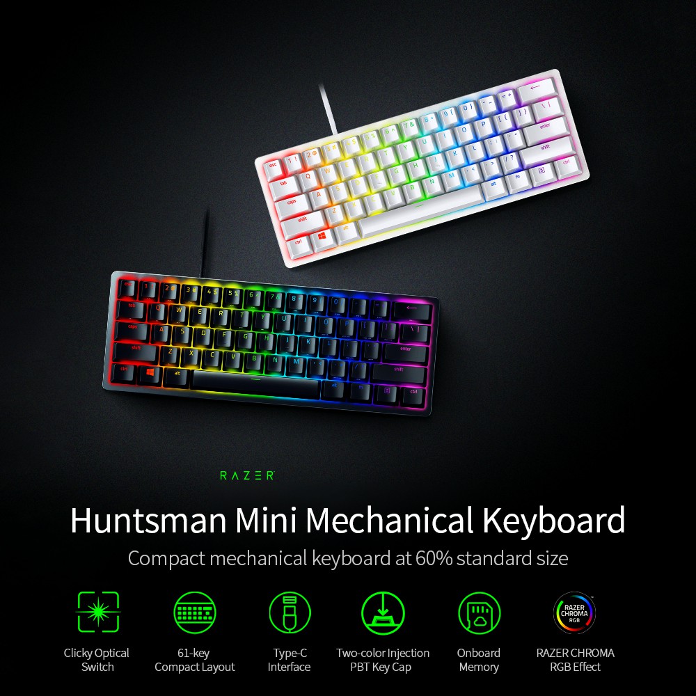 keyboard-คีย์บอร์ด-razer-huntsman-mini-คีย์บอร์ดตัวเล็กขนาด60-สินค้าประกันศูนย์ในไทย-2-ปี