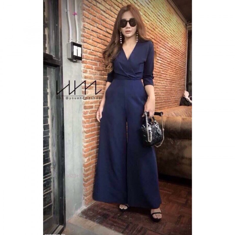 ภาพสินค้าSS3623 Jumpsuit จั๊มสูทขายาว แขนศอก คอวีไขว้ขายาว จากร้าน twinsskyshop บน Shopee ภาพที่ 8