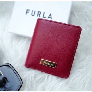 (ผ่อน0%) Furla กระเป๋าสตางค์ใบสั้น หนังแท้ สีแดง
