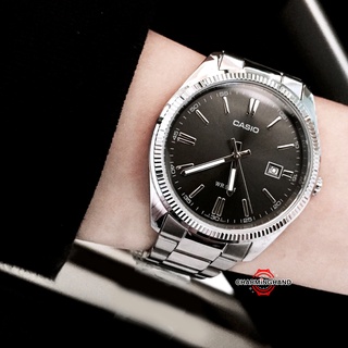 หน้าปัดหยักร่องสไตล์Rolex นาฬิกาข้อมือผู้ชายแท้ Casioแท้ หน้าปัดสีดำตัดเข็มสีเงิน คาสิโอลดราคา สแตนเลสสีเงิน มีใบประกัน