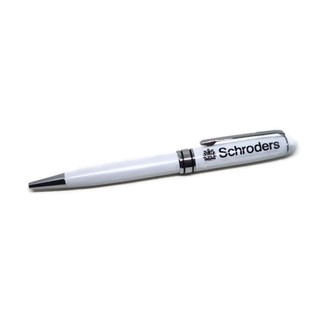 ปากกาพรีเมียม Schroders ด้ามเหล็กสีขาวแถบเงิน หมึกน้ำเงิน ใช้เขียนก็ได้ เป็นของขวัญดี