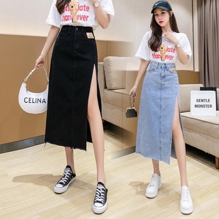 💟Hot Sale💟 พร้อมส่ง กระโปรงยีนส์ยาวปานกลางผ่าข้างสำหรับฤดูร้อน แนวหวาน สไตล์เกาหลี 5 size