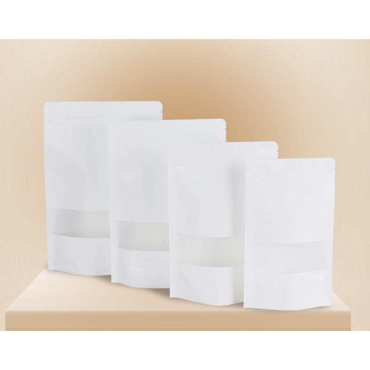 ถุงซิปล็อค-ตั้งได้-กระดาษขาว-แพค50ใบ-ซองซิปล็อคตั้งได้-บรรจุภัณฑ์ใส่อาหาร-food-packaging