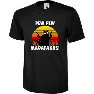 เสื้อยืดลําลอง แขนสั้น พิมพ์ลาย Pew Pew Cat Madafakas สไตล์วินเทจ