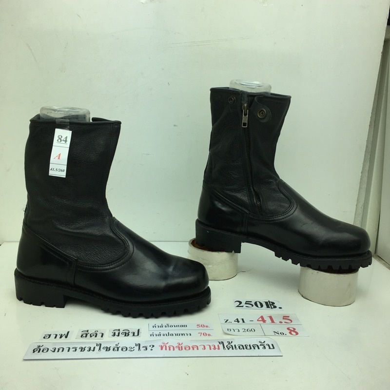 รองเท้าฮาฟ-มีซิปข้าง-half-boots-with-side-zip-หนังสีดำ-มือสอง-นำเข้า-เกาหลี