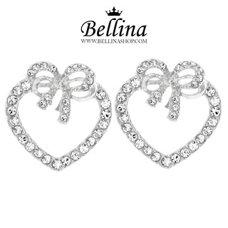 Bellina ต่างหูคริสตัล ต่างหูน่ารัก ต่างหูติดหู ลายหัวใจโบว์ ฝังเพชรคริสตัล ก้านสแตนเลส พร้อมกล่องกำมะหยี่ หรูหรา- E0976