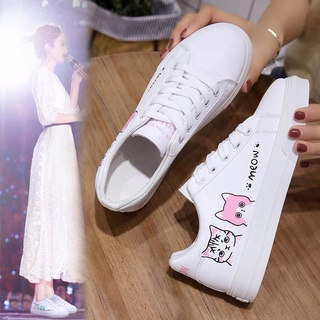 สินค้า QiaoYiLuo รองเท้าผู้หญิงหนังแบนใหม่รองเท้าลำลองพื้นฐานรองเท้าสีขาวสามสีที่มีจำหน่าย