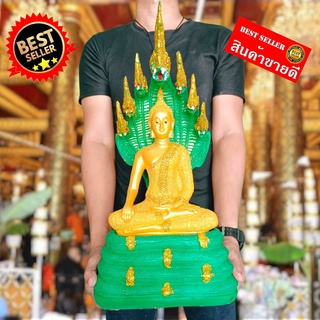 พระพุทธรูปนาคปรก สีทองประทับบัลลังก์นาคสีเขียว หน้าตัก9นิ้ว องค์ใหญ่และมีความงดงามมาก บูชาเป็นองค์ประธานได้เลยหรือถวายวั