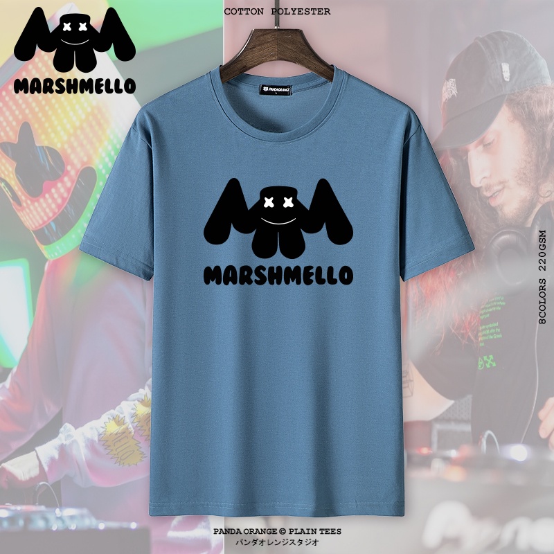เสื้อคู่รัก-marshmello-tshirt-สําหรับผู้ชาย-wihte-เสื้อยืดเกาหลีสีดําสําหรับผู้หญิงเสื้อยืดหลวม