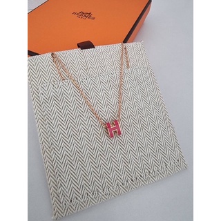 (ผ่อน0%) สร้อยคอ New Hermes mini H pop pendant rose rghw อะไหล่ สีทอง ส้ม