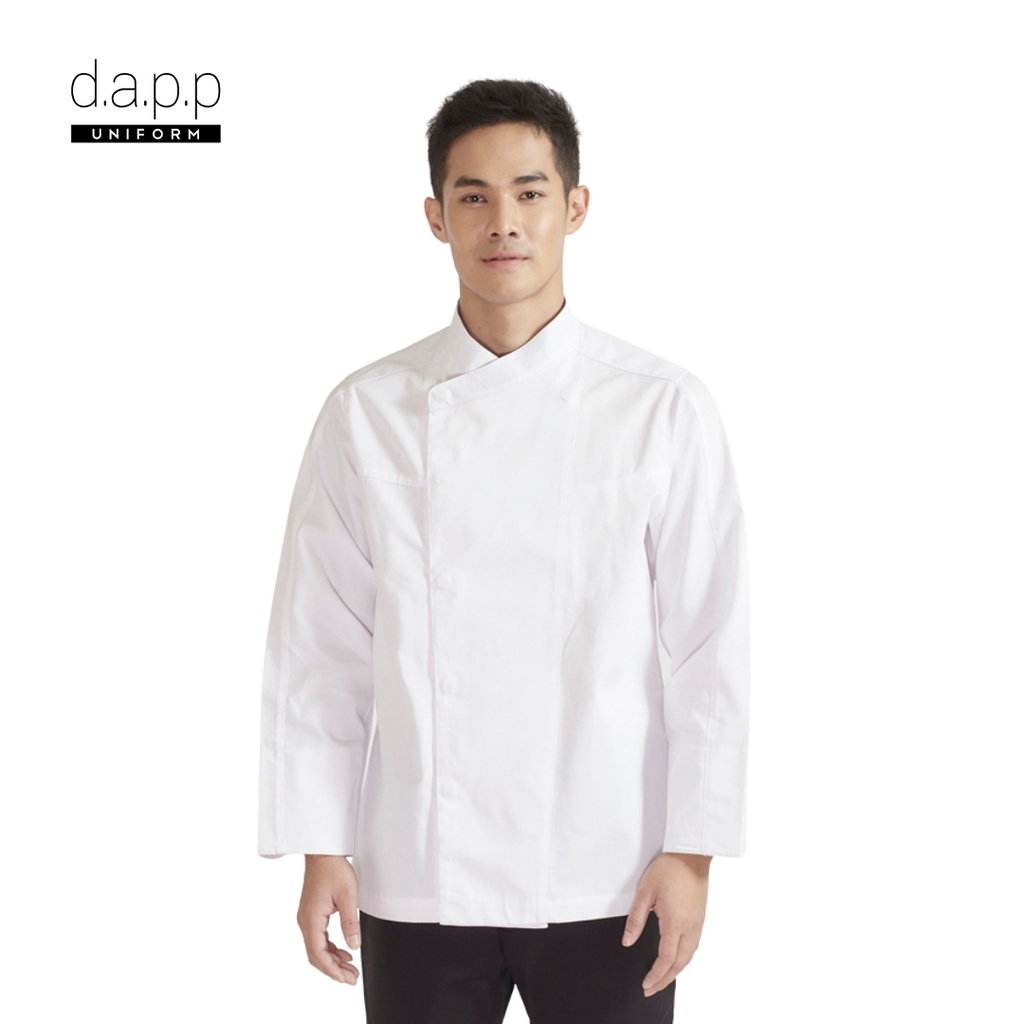 ภาพหน้าปกสินค้าdapp Uniform เสื้อเชฟ ทอมมี่ แขนยาว Long sleeves chef jacket with press buttons and small chest pocket สีขาว(TJKW1009)