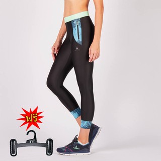 (แจกส่วนลด 100 บาท ใช้โค๊ด NEWYYLV) กางเกงเลกกิ้งผู้หญิง สำหรับการออกกำลังกายแบบคาร์ดิโอรุ่น 500 (สีดำลาย TROPICAL)