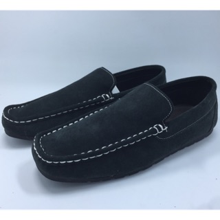 สินค้า รองเท้าหนังกลับแท้สีดำทรงสวม(size35-46) สวมดำ