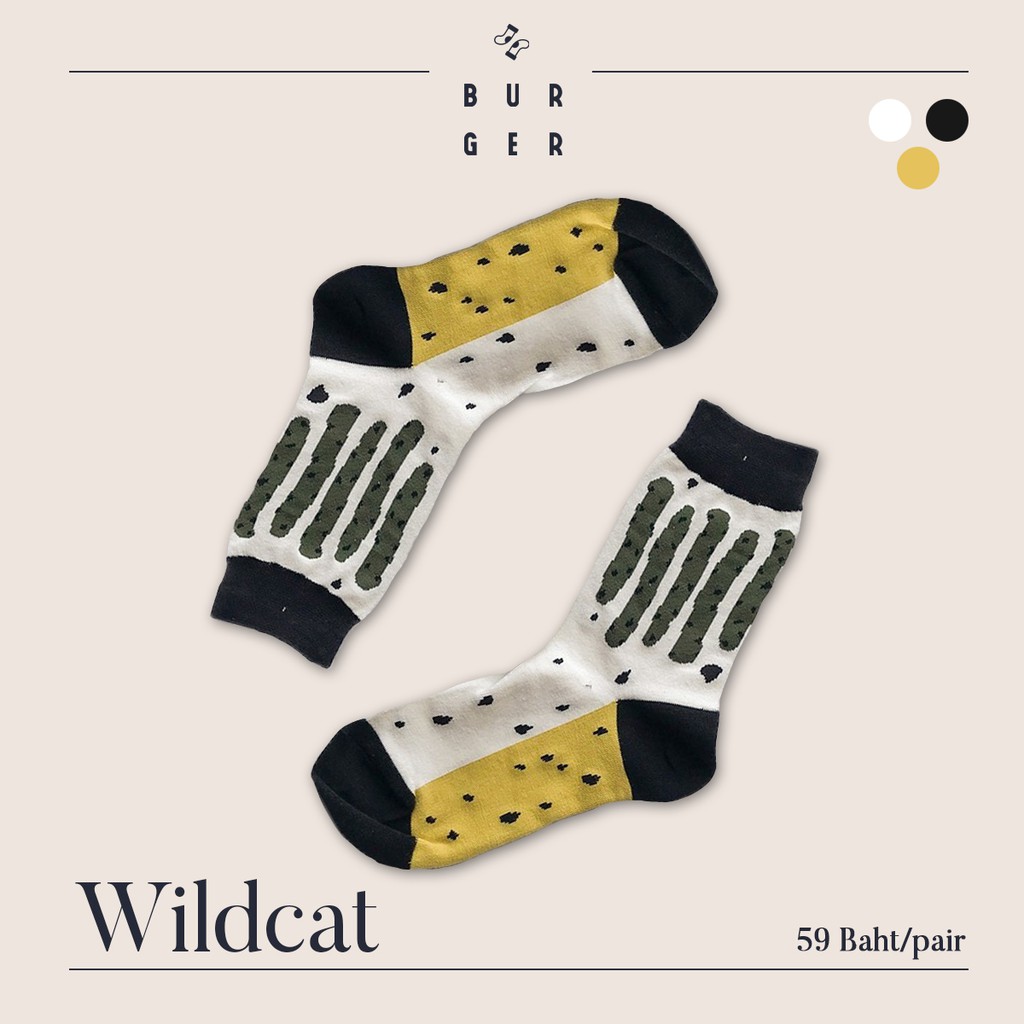 wildcat-ถุงเท้าแฟชั่น-ลายแมวป่า-สายคิ้วท์-สายสตรีท-ถุงเท้าครึ่งแข้ง-ราคาถูก-คุณภาพดี