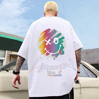 เสื้อยืดแขนสั้นลำลอง คอกลม พิมพ์ยิ้ม ทรงหลวม พลัสไซส์ แฟชั่นฤดูร้อน สไตล์ฮิปฮอป สำหรับผู้ชายและผู้หญิง