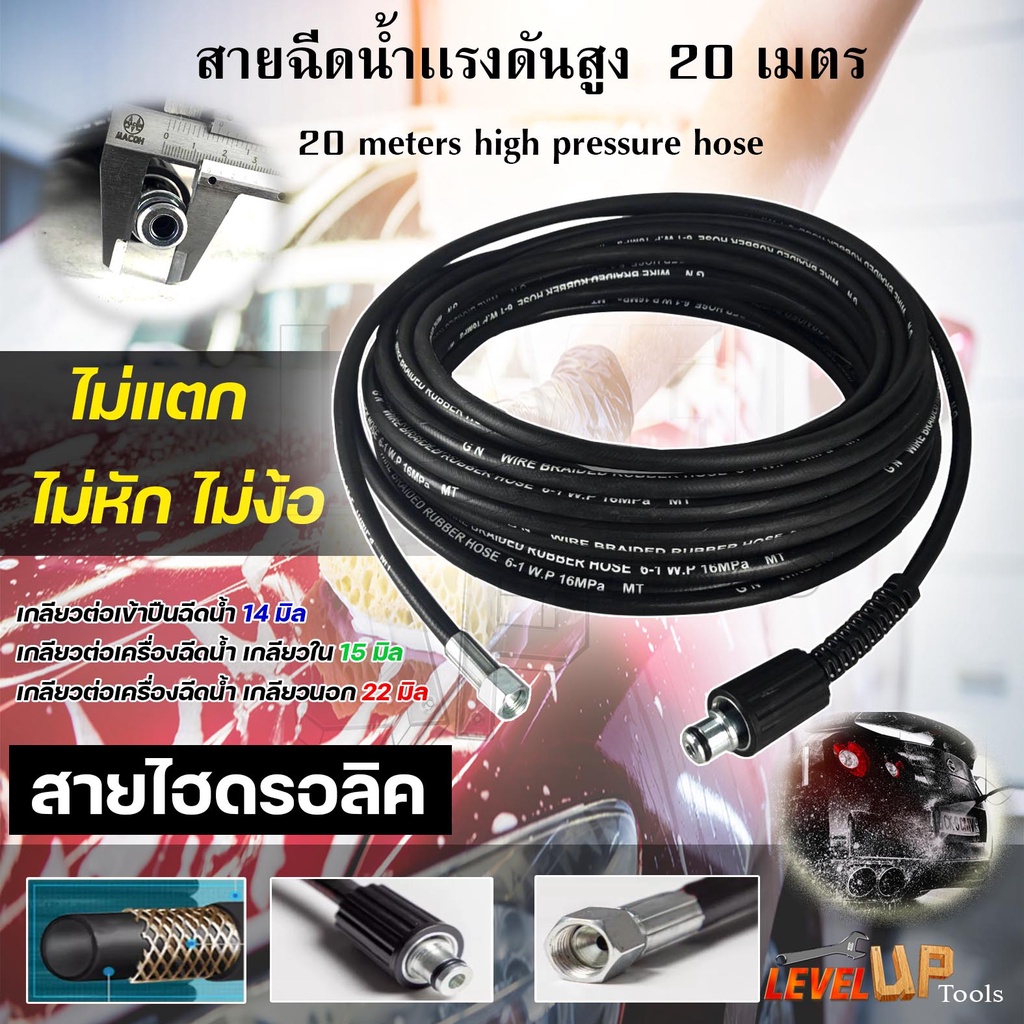 ภาพหน้าปกสินค้าสายฉีดน้ำแรงดันสูง 20 เมตร จากร้าน leveluptools บน Shopee