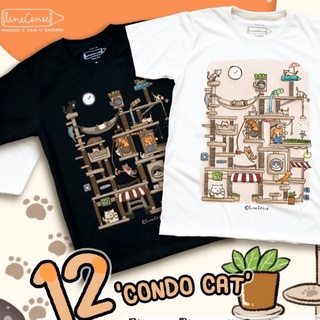 เสื้อยืดผ้าฝ้ายพิมพ์ลายขายดีCondo Cat คอนโดน้องเหมียว~ เสื้อยืด คุณภาพ สีดำและแดง Black and Red Premium T-shirt