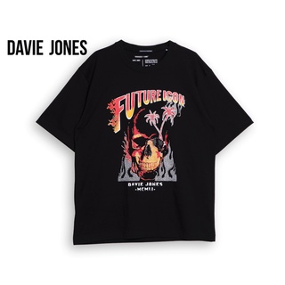 DAVIE JONES เสื้อยืดโอเวอร์ไซส์ พิมพ์ลาย สีดำ Graphic Print Oversized T-Shirt in black TB0293BK