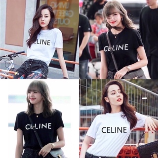 🌟st.f_shop🌟เสื้อยืด แขนสั้น คอกลม งานคอป้าย สกรีนลายCĖLĮNE แฟชั่นแบบลิซ่าBLACKPINK กับ น้องตี๋ลี่เร่อปา