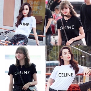 🌟st.f_shop🌟เสื้อยืด แขนสั้น คอกลม งานคอป้าย สกรีนลายCĖLĮNE แฟชั่นแบบลิซ่าBLACKPINK กับ น้องตี๋ลี่เร่อปา