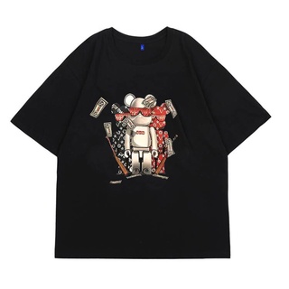 เสื้อยืดแขนสั้น คอกลม พิมพ์ลายการ์ตูนหมี ทรงหลวม ขนาดใหญ่ สไตล์ฮ่องกง อินเทรนด์คู่รัก สําหรับผู้ชาย และผู้หญิง ไซซ์ S