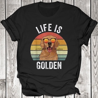 เสื้อยืดโอเวอร์ไซส์เสื้อยืด พิมพ์ลายการ์ตูน Life Is Golden สไตล์วินเทจ คลาสสิก เรโทร สีทอง ของขวัญS-3XL