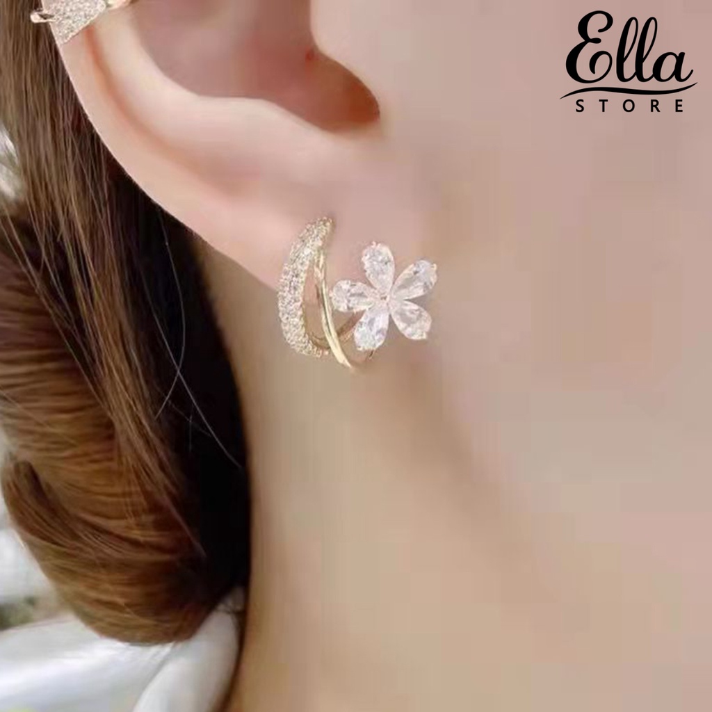 ellastore123-ต่างหูห่วง-รูปดอกไม้-ประดับพลอยเทียม-แวววาว-สําหรับผู้หญิง-1-คู่