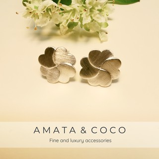 Amata &amp; CoCo ต่างหูเงินแบบหมุด รูปใบโคลเวอร์ 4 กลีบ (4 Leaves Clover)