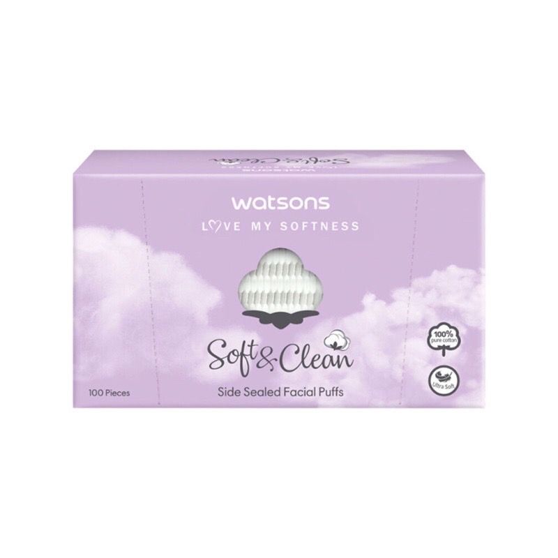 สำลีแผ่นรีดข้าง-วัตสัน-watsons-100-แผ่น-soft-amp-clean