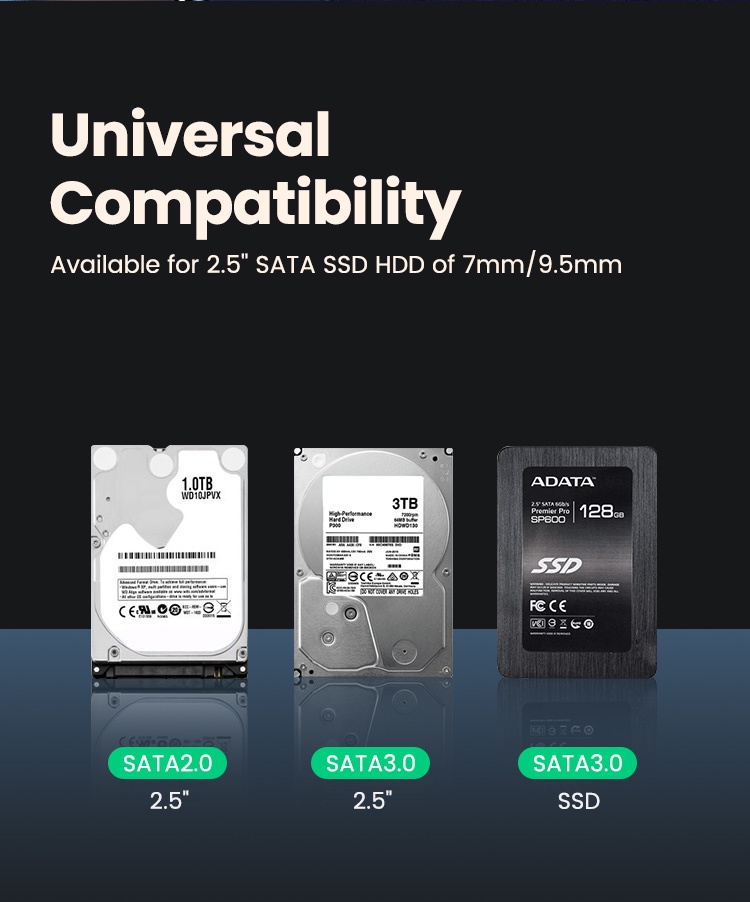 มุมมองเพิ่มเติมของสินค้า UGREEN เคสถาดฮาร์ดไดรฟ์ SATA แบบสากล 3.0 ขนาด 9.5 มม. สําหรับการ์ด HDD หรือ SSD ขนาด 2.5 นิ้ว สำหรับแล็ปท็อป Dvd - Rom Optical Bay