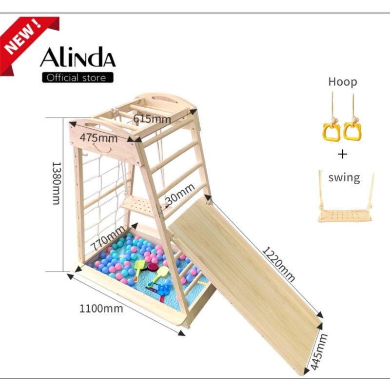 alinda-พร้อมส่ง-ปีนป่าย-jungle-gym-smile-half-size-slider-ปีนป่ายไม้-montessori-มอนเตส-สไลเดอร์